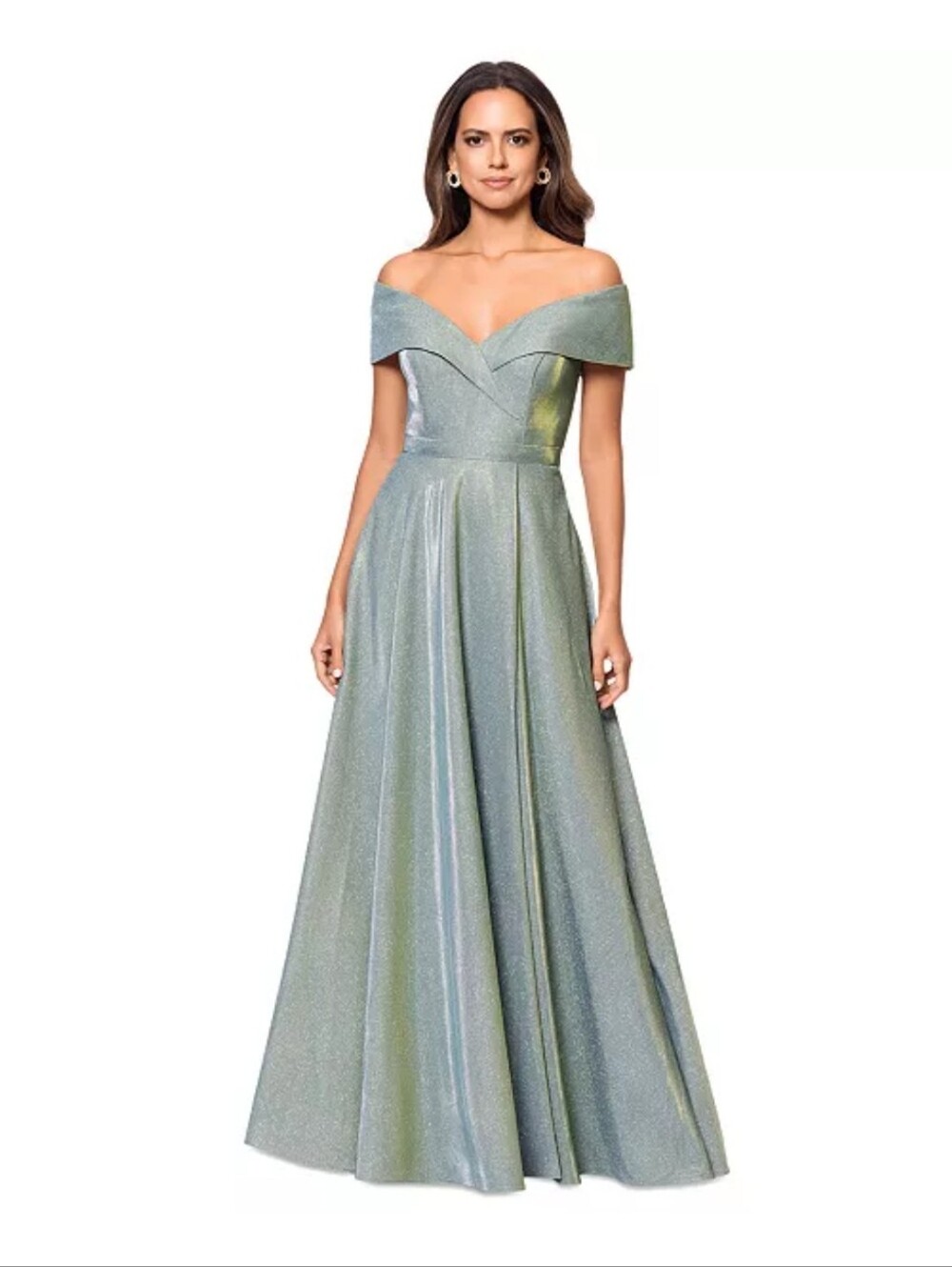 Xscape NWT Sage Green Silver Glitter Metallic Formal Gown Size 6 $309 Luxury